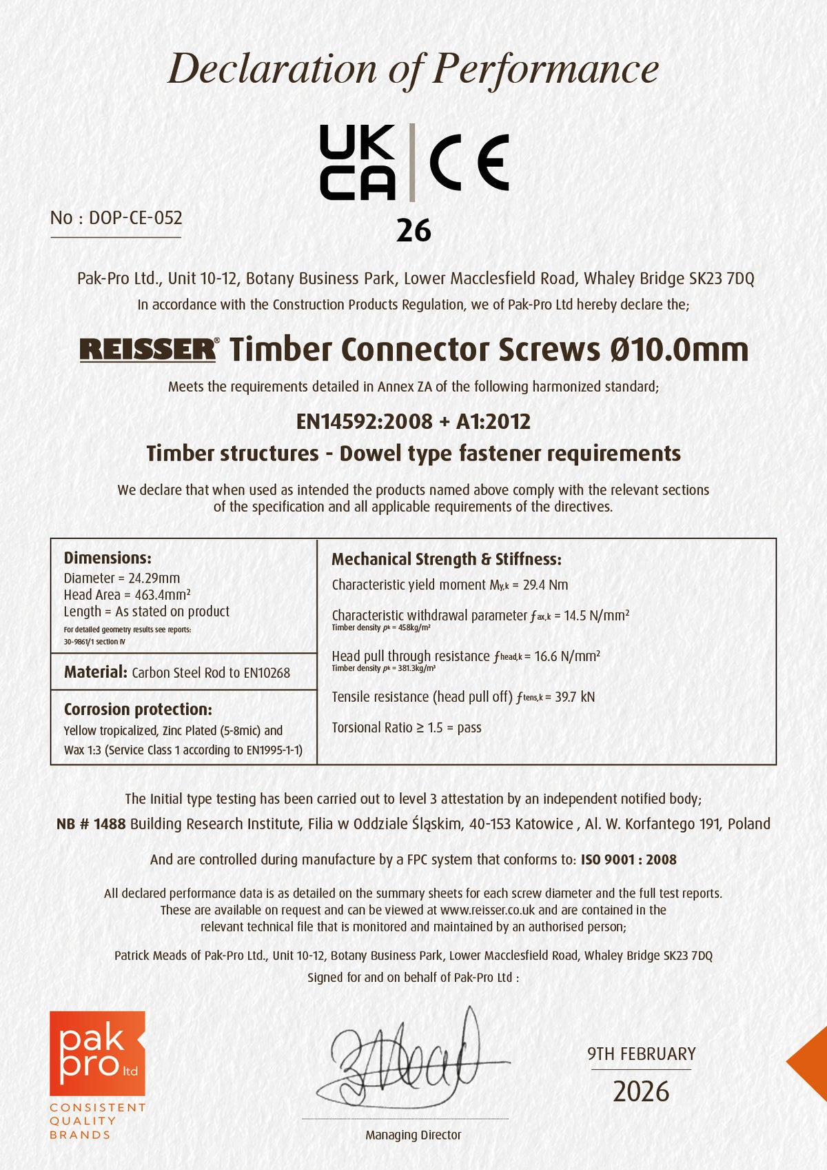 TIMBER CONNECTOR SCREWS 10.0MM